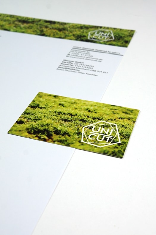 Briefpapier und Visitenkarte für Schmuck aus Naturdiamanten