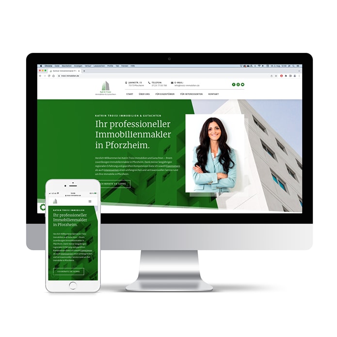 Screenshot einer professionell gestalteten Webseite in Desktop und Mobil Ansicht