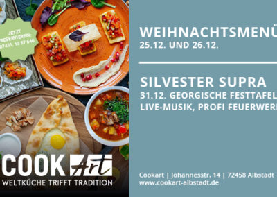 Gestaltung Anzeige Weihnachten und Silvester Menüs in Restaurant